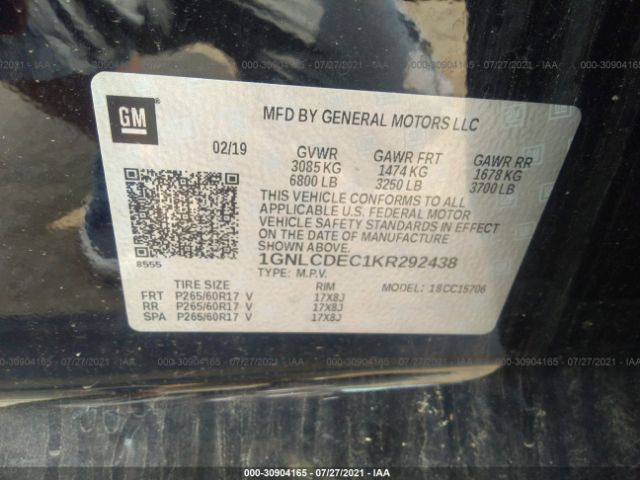 Photo 8 VIN: 1GNLCDEC1KR292438 - CHEVROLET TAHOE 