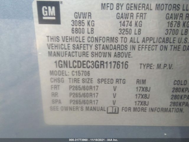 Photo 8 VIN: 1GNLCDEC3GR117616 - CHEVROLET TAHOE 