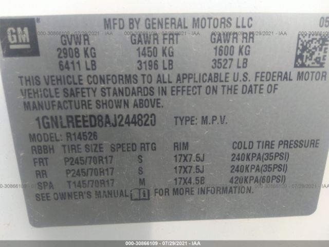 Photo 8 VIN: 1GNLREED8AJ244820 - CHEVROLET TRAVERSE 