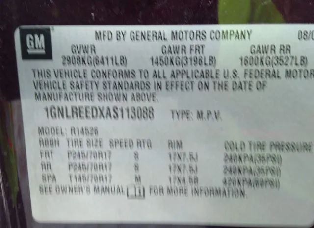 Photo 8 VIN: 1GNLREEDXAS113088 - CHEVROLET TRAVERSE 