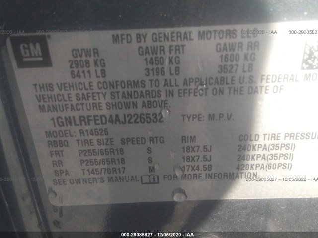 Photo 8 VIN: 1GNLRFED4AJ226532 - CHEVROLET TRAVERSE 