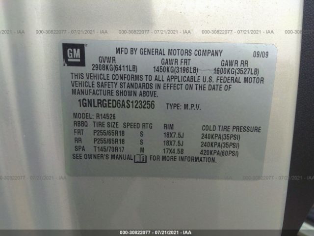 Photo 8 VIN: 1GNLRGED6AS123256 - CHEVROLET TRAVERSE 