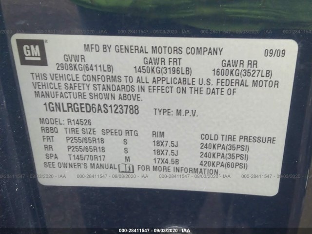 Photo 8 VIN: 1GNLRGED6AS123788 - CHEVROLET TRAVERSE 