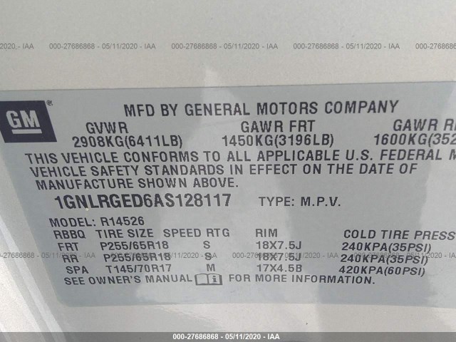 Photo 8 VIN: 1GNLRGED6AS128117 - CHEVROLET TRAVERSE 