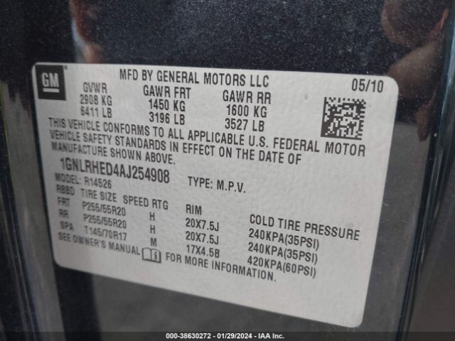 Photo 8 VIN: 1GNLRHED4AJ254908 - CHEVROLET TRAVERSE 