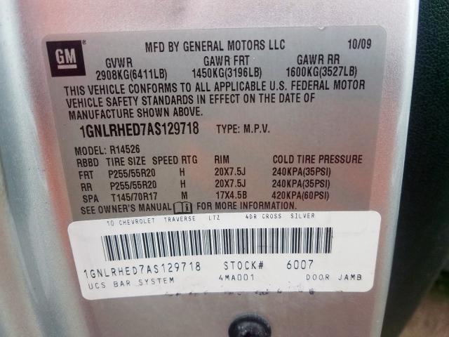 Photo 9 VIN: 1GNLRHED7AS129718 - CHEVROLET TRAVERSE L 