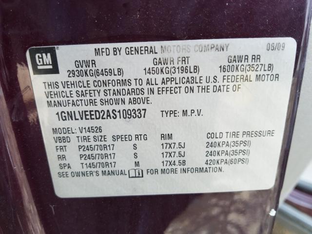 Photo 9 VIN: 1GNLVEED2AS109337 - CHEVROLET TRAVERSE L 