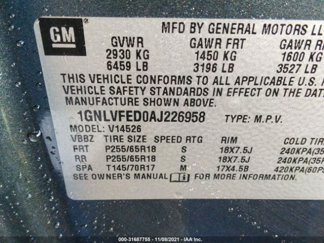 Photo 8 VIN: 1GNLVFED0AJ226958 - CHEVROLET TRAVERSE 