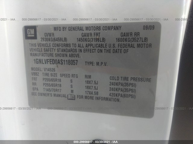 Photo 8 VIN: 1GNLVFED0AS118057 - CHEVROLET TRAVERSE 