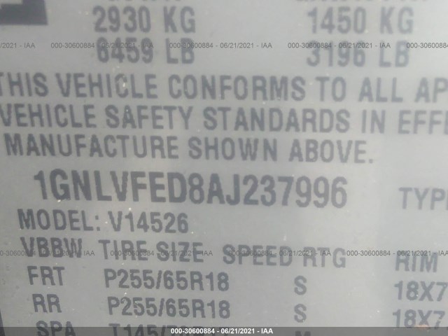 Photo 8 VIN: 1GNLVFED8AJ237996 - CHEVROLET TRAVERSE 