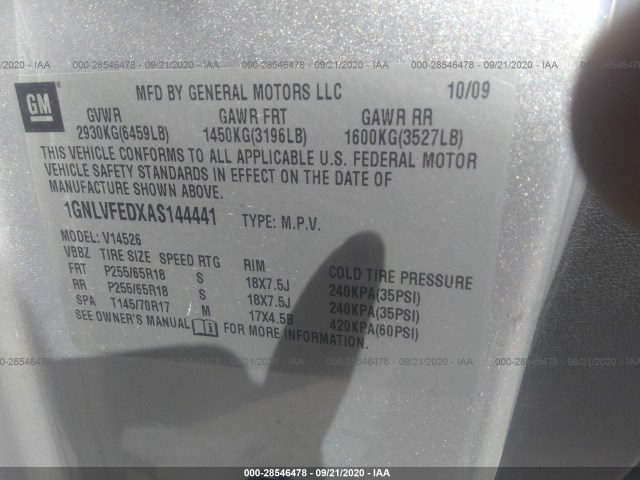 Photo 8 VIN: 1GNLVFEDXAS144441 - CHEVROLET TRAVERSE 