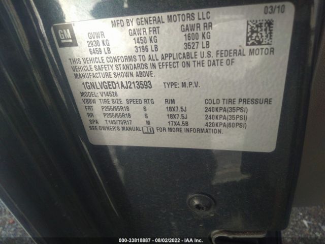 Photo 8 VIN: 1GNLVGED1AJ213593 - CHEVROLET TRAVERSE 