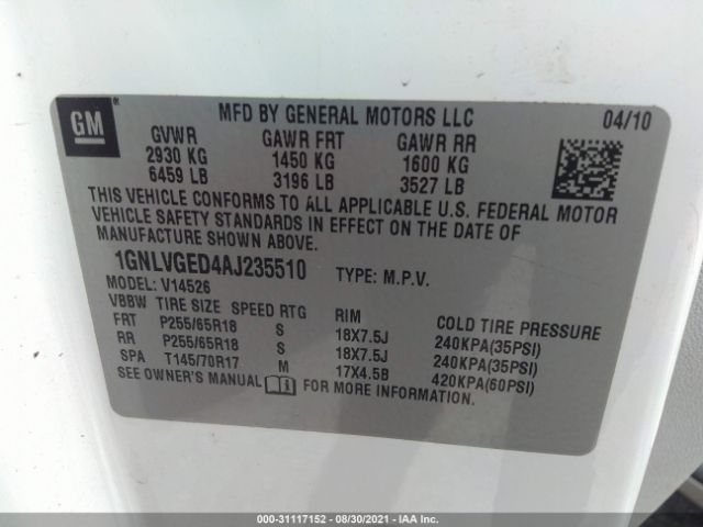 Photo 8 VIN: 1GNLVGED4AJ235510 - CHEVROLET TRAVERSE 