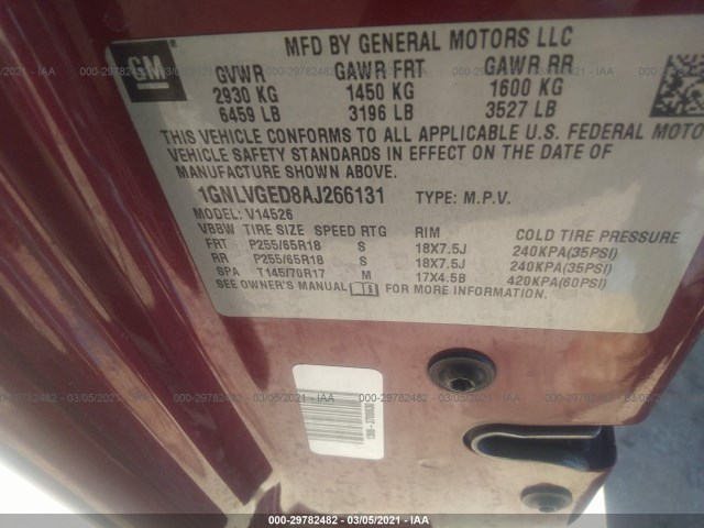 Photo 8 VIN: 1GNLVGED8AJ266131 - CHEVROLET TRAVERSE 