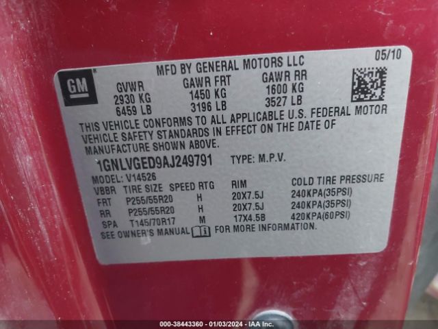 Photo 8 VIN: 1GNLVGED9AJ249791 - CHEVROLET TRAVERSE 