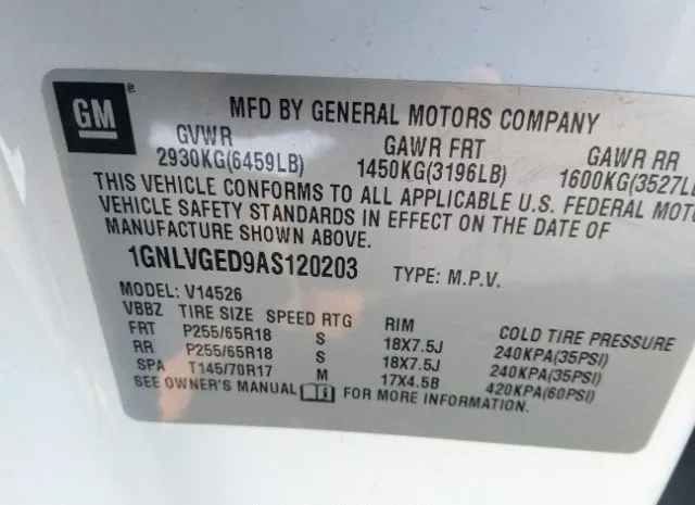 Photo 8 VIN: 1GNLVGED9AS120203 - CHEVROLET TRAVERSE 