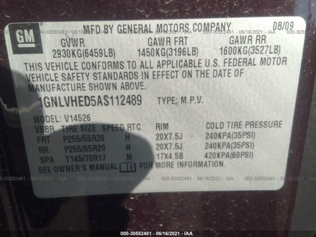 Photo 8 VIN: 1GNLVHED5AS112489 - CHEVROLET TRAVERSE 