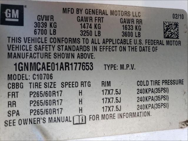 Photo 9 VIN: 1GNMCAE01AR177653 - CHEVROLET TAHOE C150 