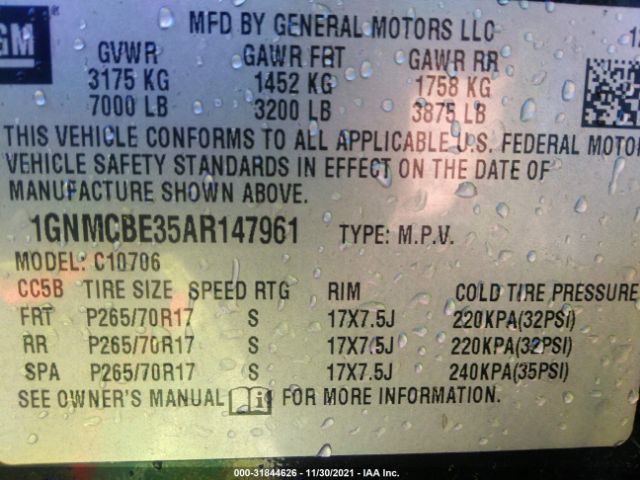 Photo 8 VIN: 1GNMCBE35AR147961 - CHEVROLET TAHOE 