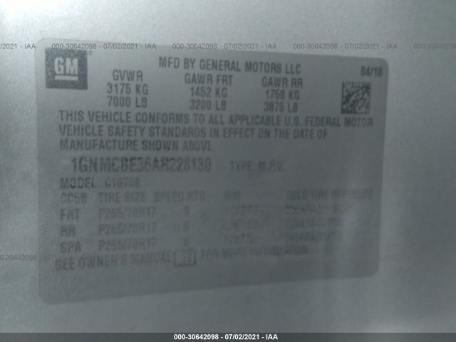 Photo 8 VIN: 1GNMCBE36AR228130 - CHEVROLET TAHOE 