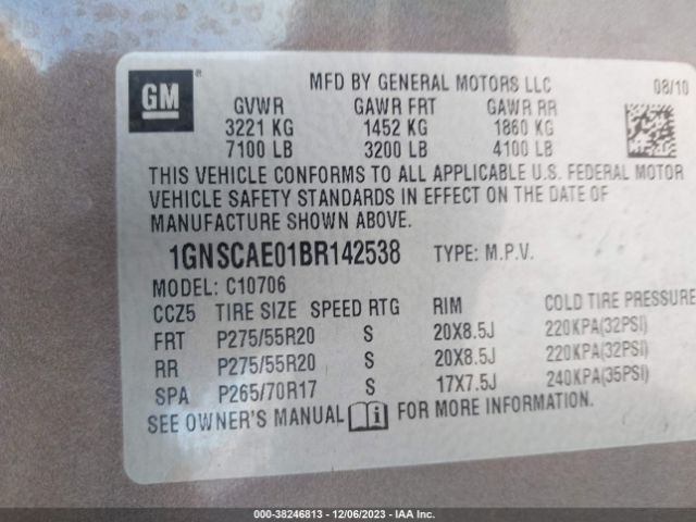 Photo 8 VIN: 1GNSCAE01BR142538 - CHEVROLET TAHOE 