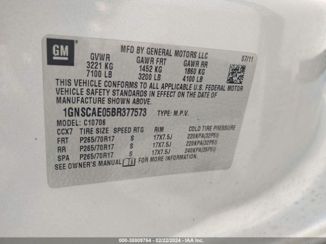 Photo 8 VIN: 1GNSCAE05BR377573 - CHEVROLET TAHOE 