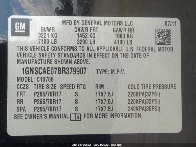 Photo 8 VIN: 1GNSCAE07BR379907 - CHEVROLET TAHOE 