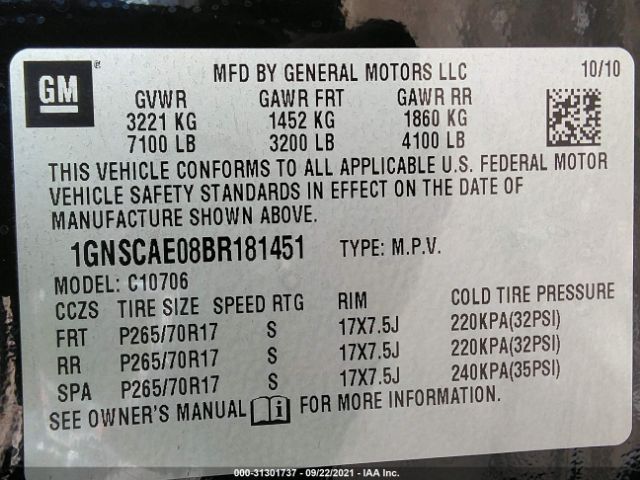 Photo 8 VIN: 1GNSCAE08BR181451 - CHEVROLET TAHOE 