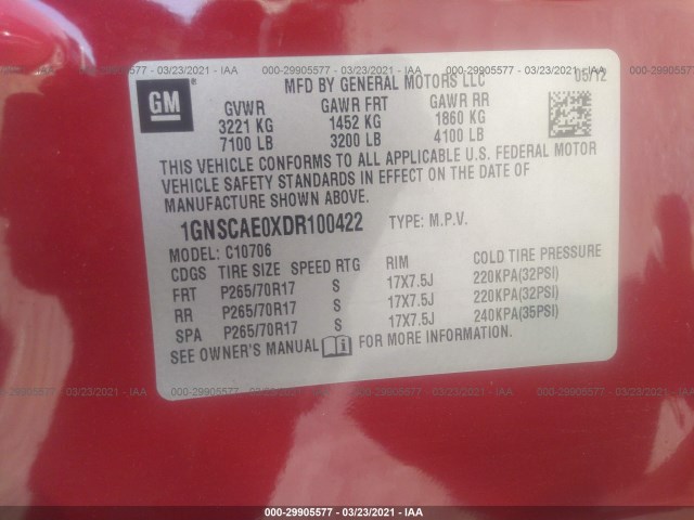 Photo 8 VIN: 1GNSCAE0XDR100422 - CHEVROLET TAHOE 