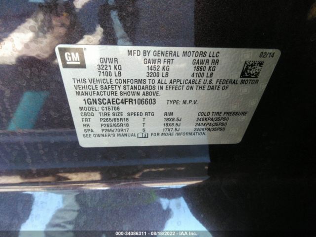 Photo 8 VIN: 1GNSCAEC4FR106603 - CHEVROLET TAHOE 