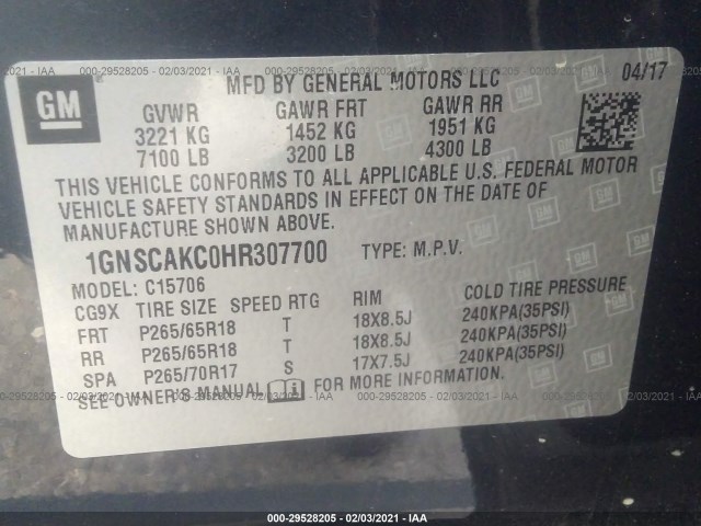 Photo 8 VIN: 1GNSCAKC0HR307700 - CHEVROLET TAHOE 