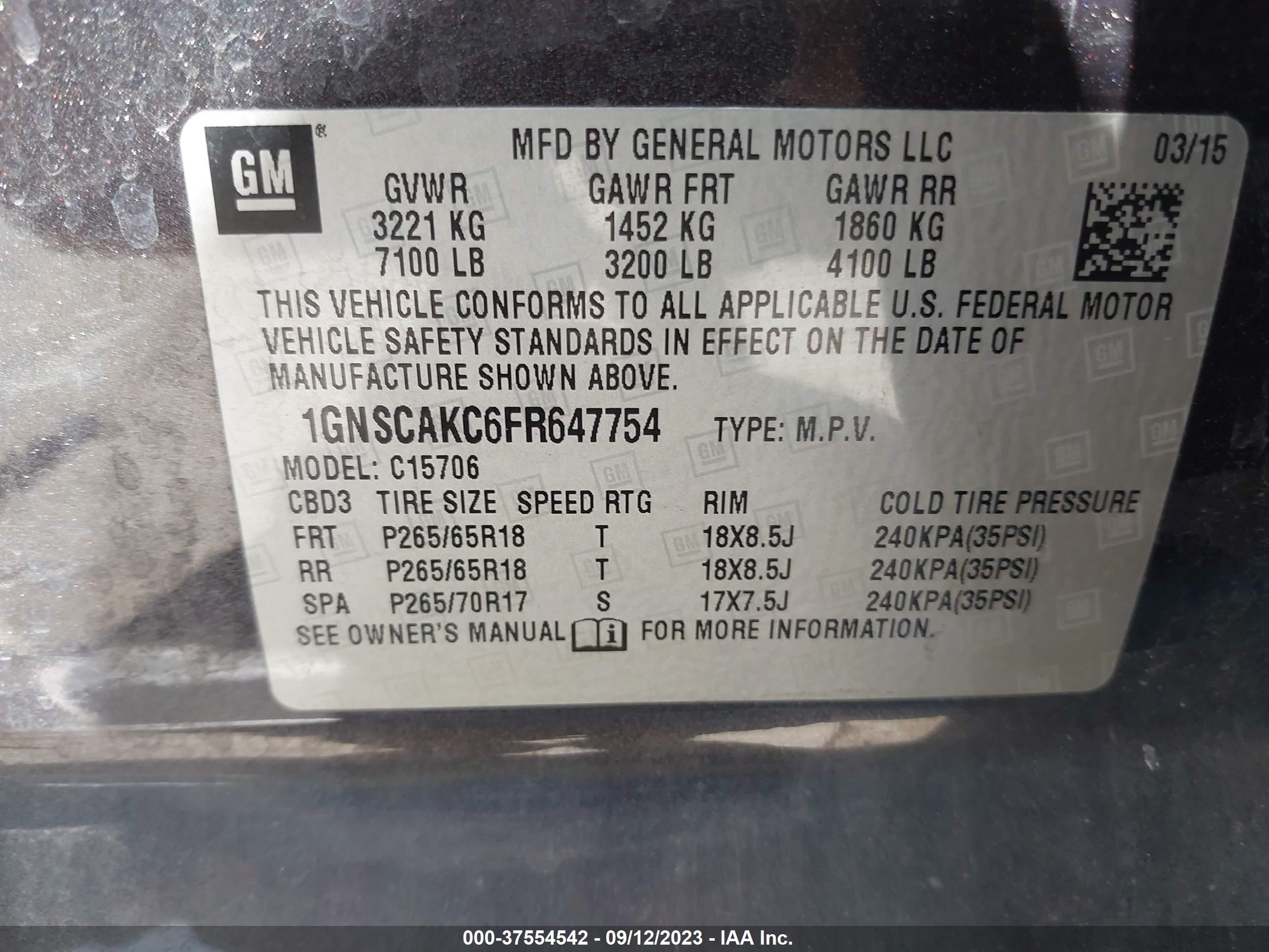 Photo 8 VIN: 1GNSCAKC6FR647754 - CHEVROLET TAHOE 