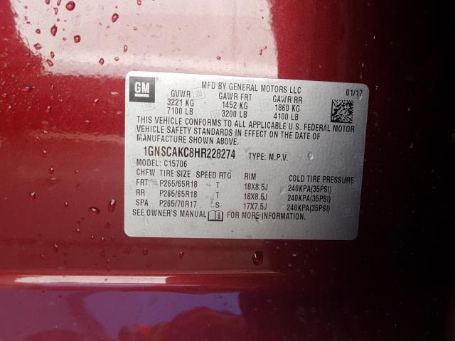 Photo 9 VIN: 1GNSCAKC8HR228274 - CHEVROLET TAHOE C150 