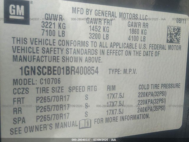 Photo 8 VIN: 1GNSCBE01BR400854 - CHEVROLET TAHOE 