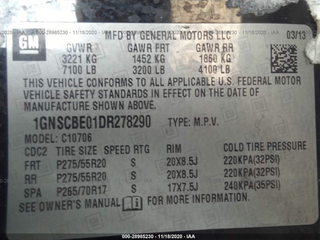 Photo 8 VIN: 1GNSCBE01DR278290 - CHEVROLET TAHOE 