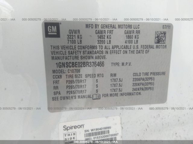 Photo 8 VIN: 1GNSCBE02BR376466 - CHEVROLET TAHOE 