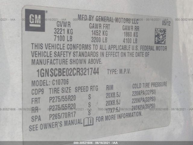 Photo 8 VIN: 1GNSCBE02CR321744 - CHEVROLET TAHOE 