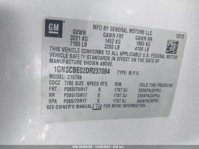 Photo 8 VIN: 1GNSCBE02DR237084 - CHEVROLET TAHOE 