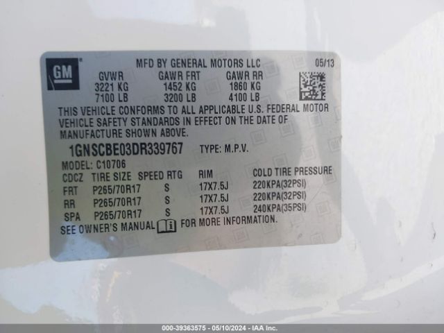 Photo 8 VIN: 1GNSCBE03DR339767 - CHEVROLET TAHOE 