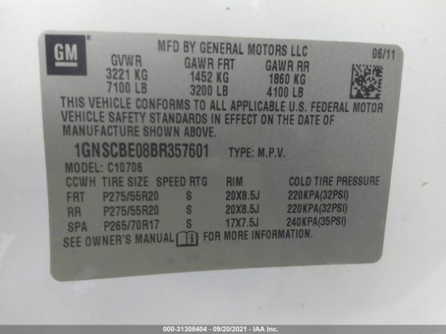 Photo 8 VIN: 1GNSCBE08BR357601 - CHEVROLET TAHOE 