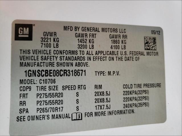 Photo 9 VIN: 1GNSCBE08CR318671 - CHEVROLET TAHOE C150 