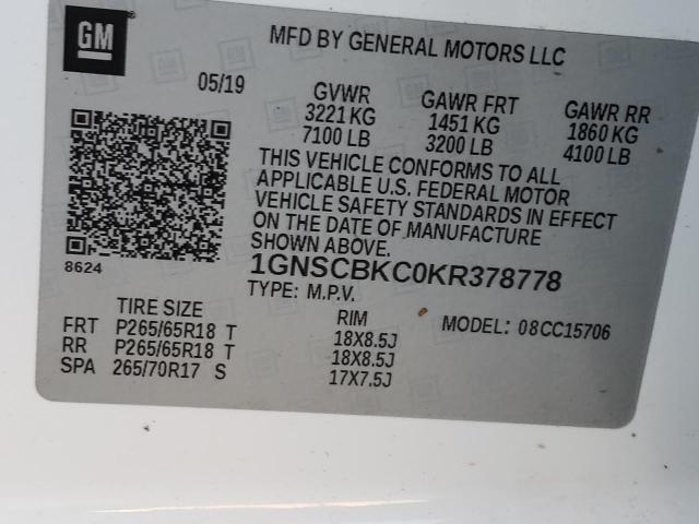 Photo 12 VIN: 1GNSCBKC0KR378778 - CHEVROLET TAHOE C150 