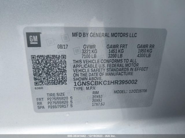 Photo 8 VIN: 1GNSCBKC1HR395002 - CHEVROLET TAHOE 