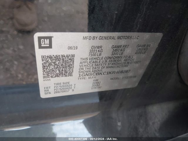 Photo 8 VIN: 1GNSCBKC1KR408287 - CHEVROLET TAHOE 