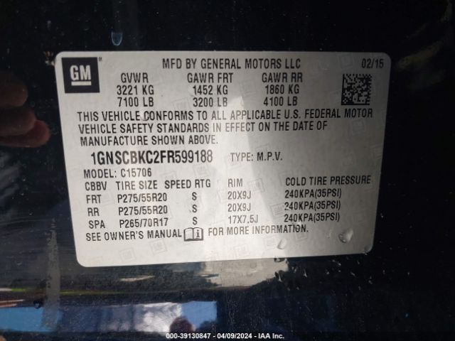 Photo 8 VIN: 1GNSCBKC2FR599188 - CHEVROLET TAHOE 