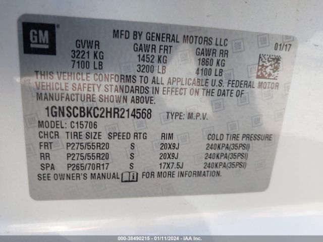 Photo 8 VIN: 1GNSCBKC2HR214568 - CHEVROLET TAHOE 