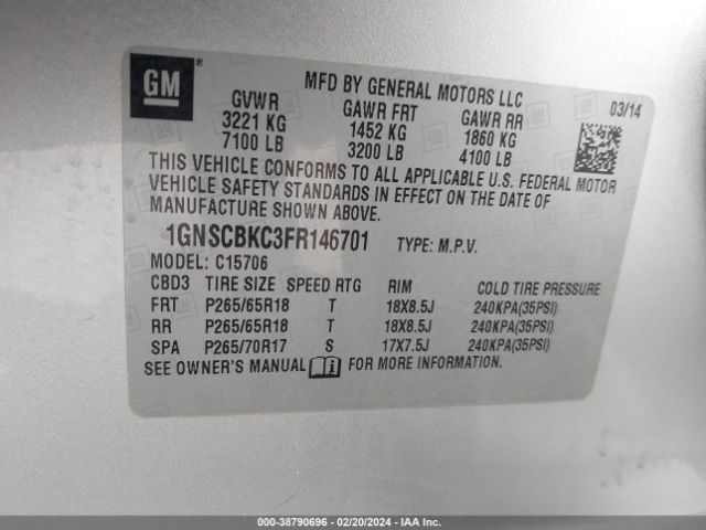 Photo 8 VIN: 1GNSCBKC3FR146701 - CHEVROLET TAHOE 