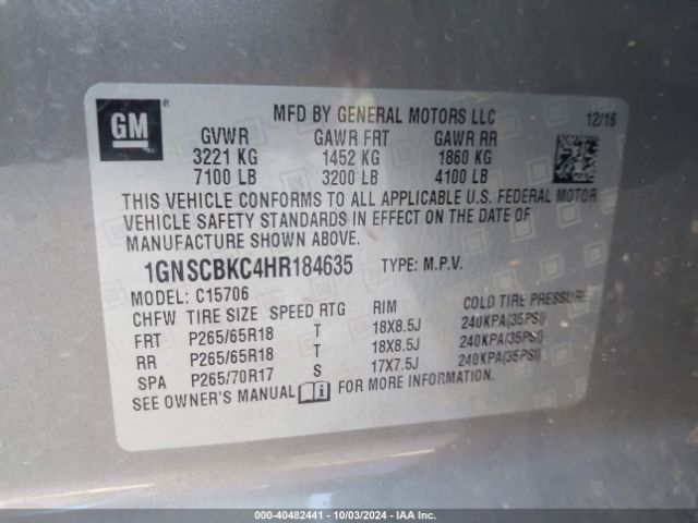 Photo 8 VIN: 1GNSCBKC4HR184635 - CHEVROLET TAHOE 