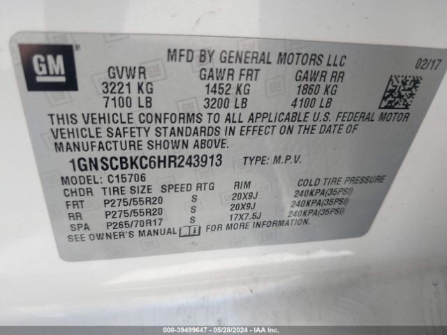 Photo 8 VIN: 1GNSCBKC6HR243913 - CHEVROLET TAHOE 