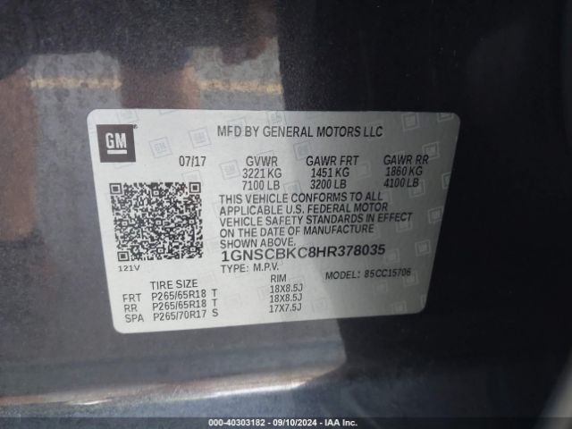 Photo 8 VIN: 1GNSCBKC8HR378035 - CHEVROLET TAHOE 